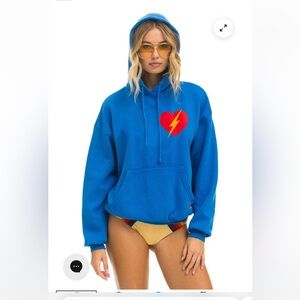 AVIATOR NATION ADVENTURE BLUE BOLT RED HEART OVERSIZED HOODIE NWOT SIZE SMALL